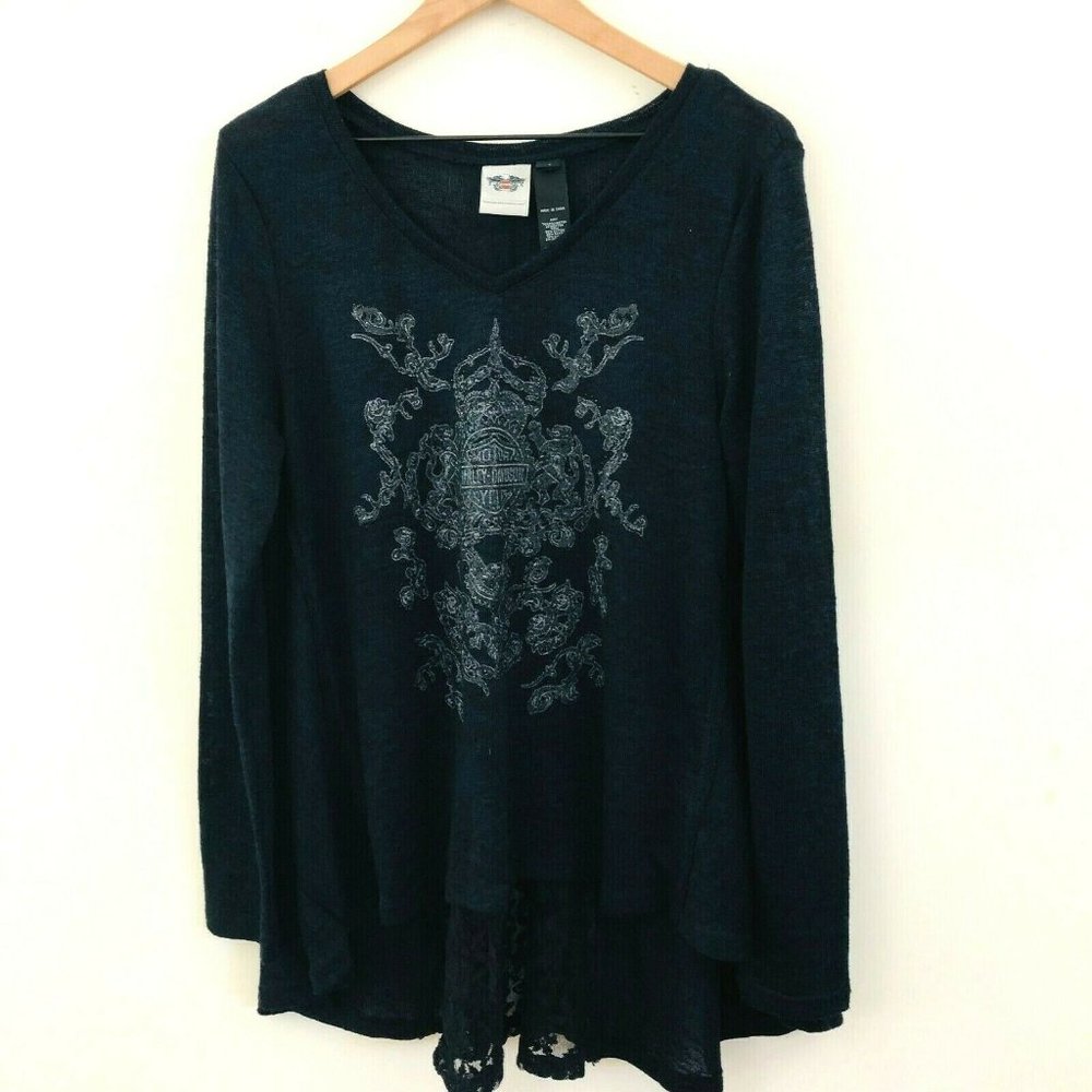 Harley-Davidson Lace Inset V-Neck Sweater XL